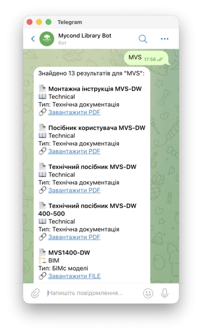 Mycond Telegram бот &mdash; результат пошуку